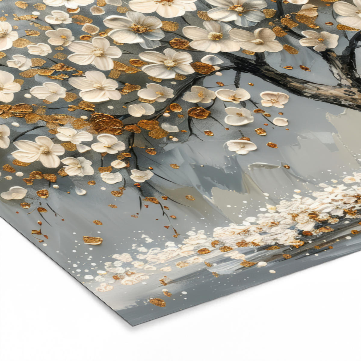 POSTER MIT RAHMEN Baum - Blumen - Weiß - Natur - Kunst 120x80 cm - Weiß, Papier (120/80cm) - MuchoWow