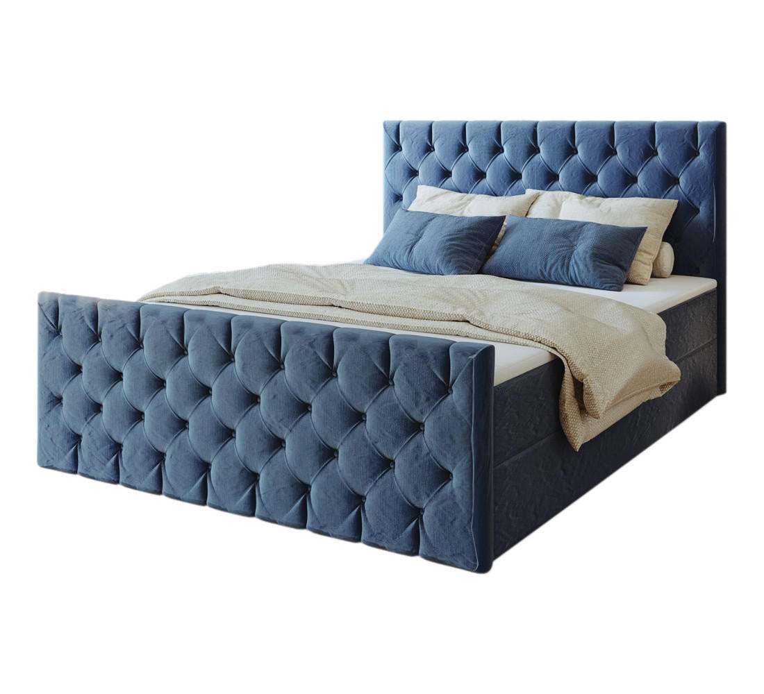 KONTINENTALBETT Mars Mit Bettkasten Stoff Riviera Blau 200x200 cm - Blau, Holz (200/200cm) - Kaiser Möbel
