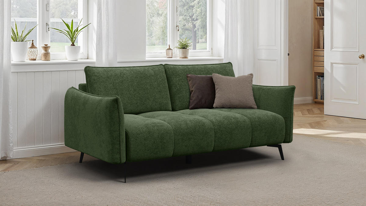 SOFA AERA 2,5-Sitzer, dunkelgrün - Dunkelgrün/Schwarz, Holz/Textil (187/89/96cm) - Courtois Laville