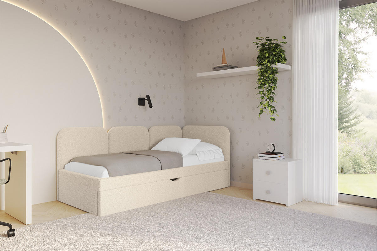 EINZELLBETT Jugendbett mit Bettkasten, Links - ALVY 100x200 Dunkelbeige - Cappuccino, Holzwerkstoff/Textil (100/200cm) - ALTDECOR
