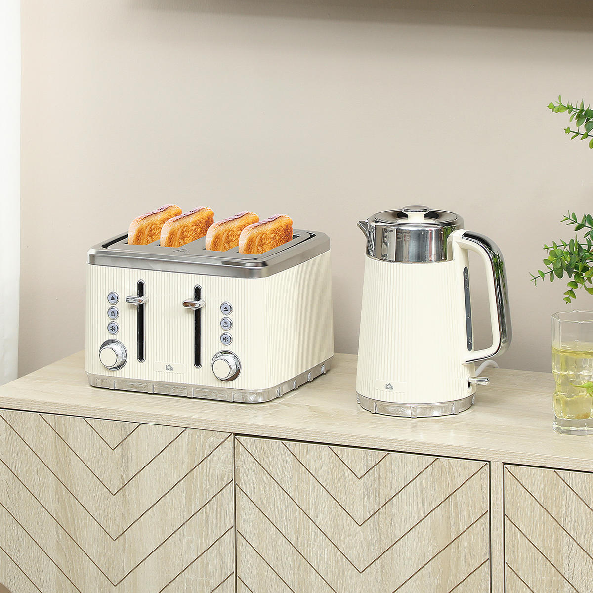TOASTER mit Wasserkocher DE-07926 Creme - Creme, Metall (15.5/25.5/21.2cm) - ComfortXL