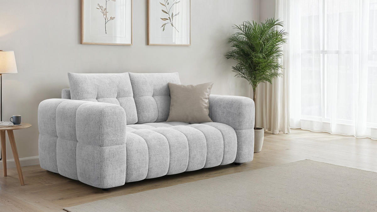 SOFA CLOUDI 2-Sitzer, hellgrau - Hellgrau/Schwarz, Holz/Textil (181/89/104cm) - Courtois Laville