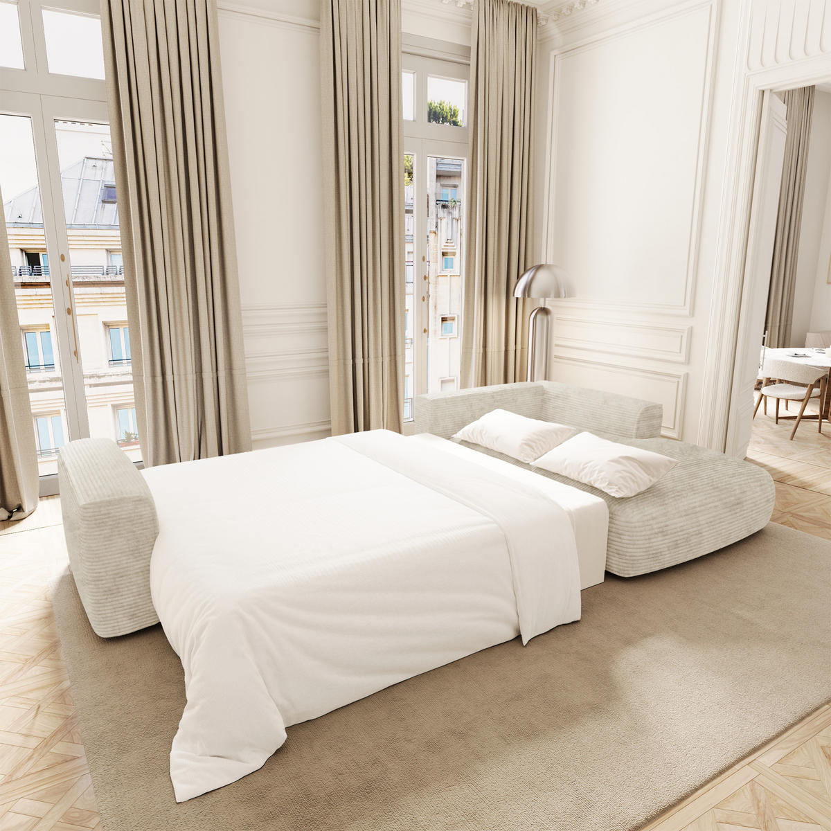 ECKSOFA rechtwinklig COMO Cord Creme 297cm - Creme, Textil (297/167cm) - Premium Interiors