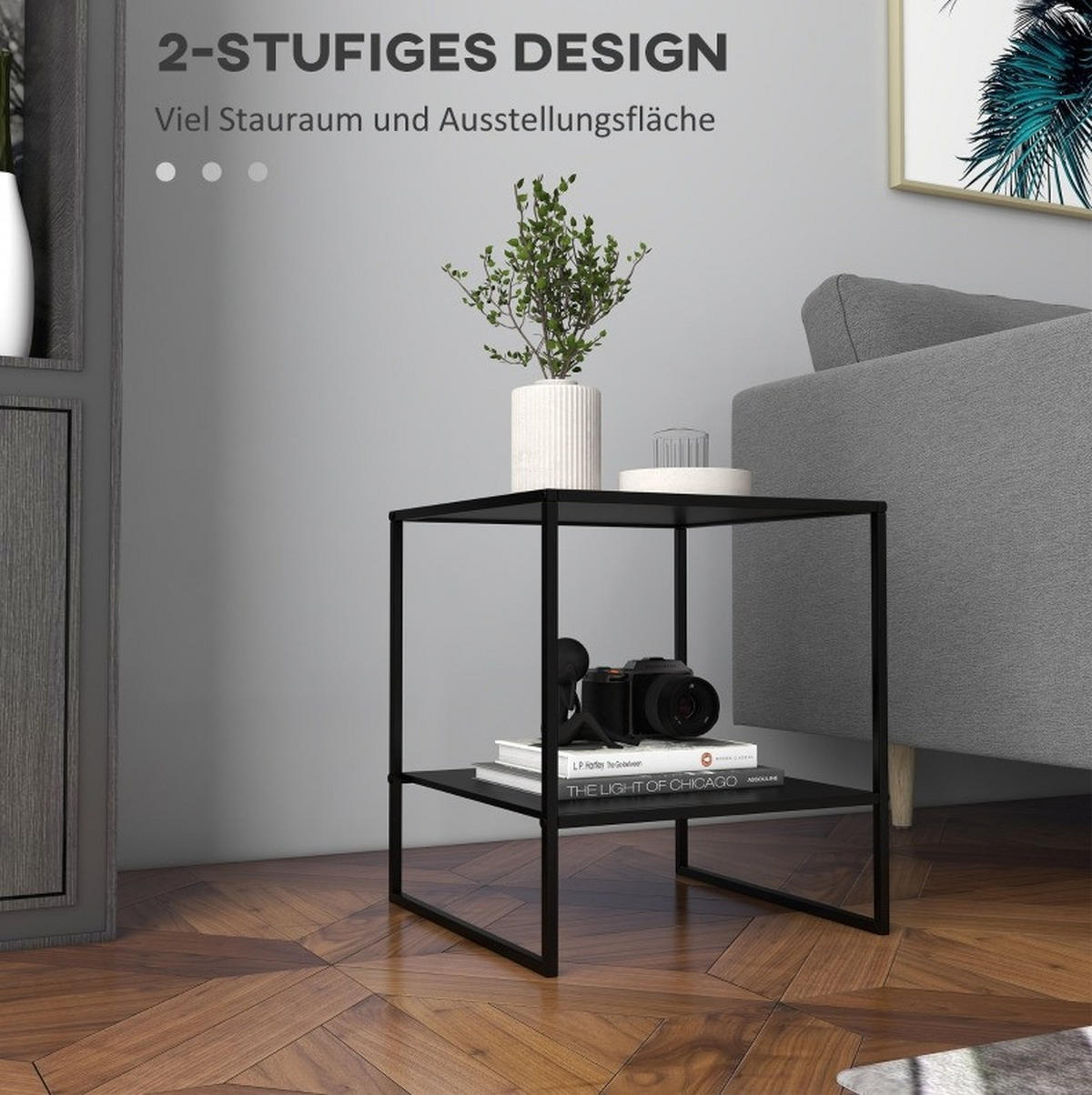 BEISTELLTISCH 40/45/40 cm Schwarz aus Stahl mit Ablage - Schwarz, Metall (40/40/45cm) - OKMYHOME