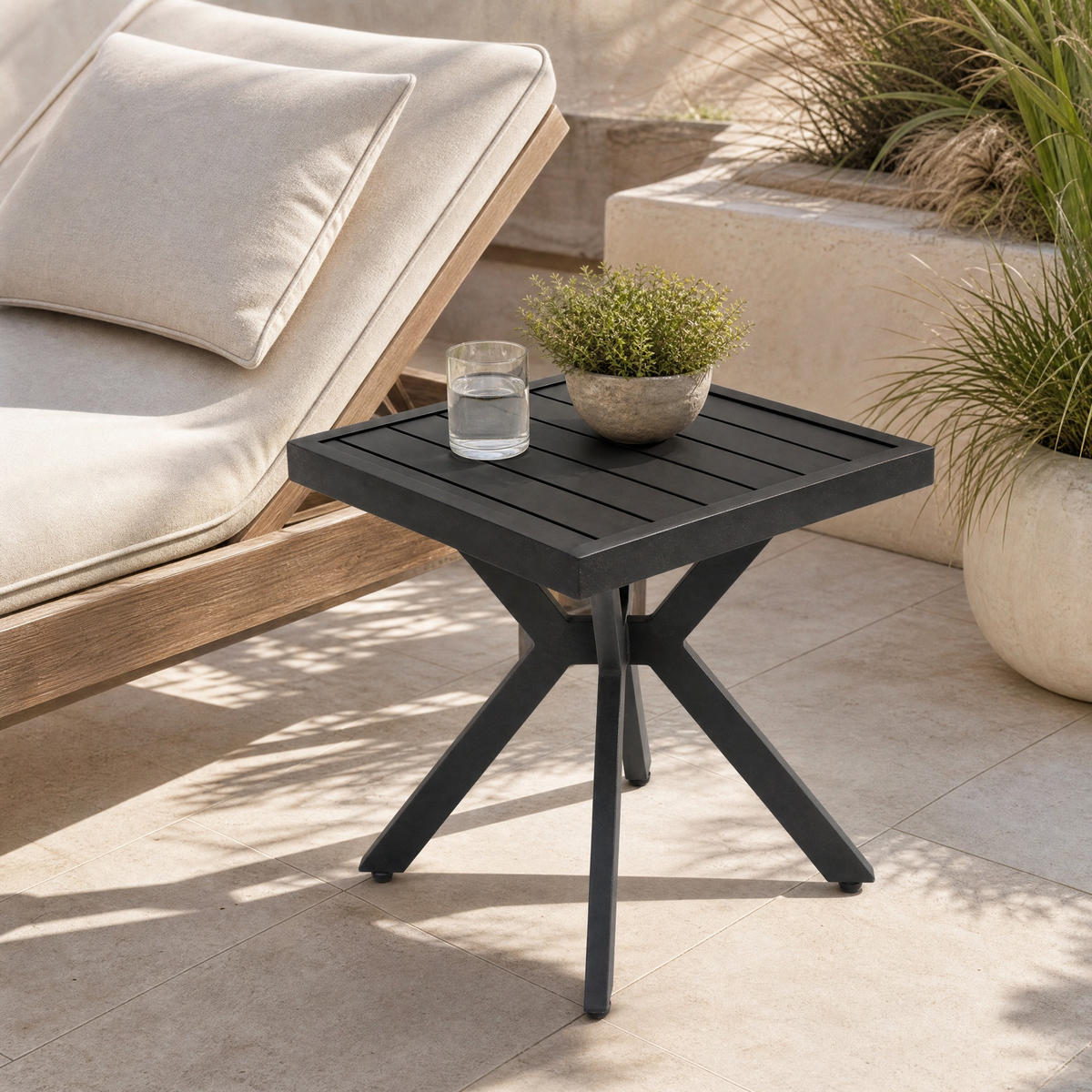 BEISTELLTISCH in Dunkelbraun Seitentisch aus Aluminium für den Innen- und Außenbereich, B45/T45/H47 cm - Dunkelbraun/Schwarz, Metall (45/45/47cm) - STILVORA