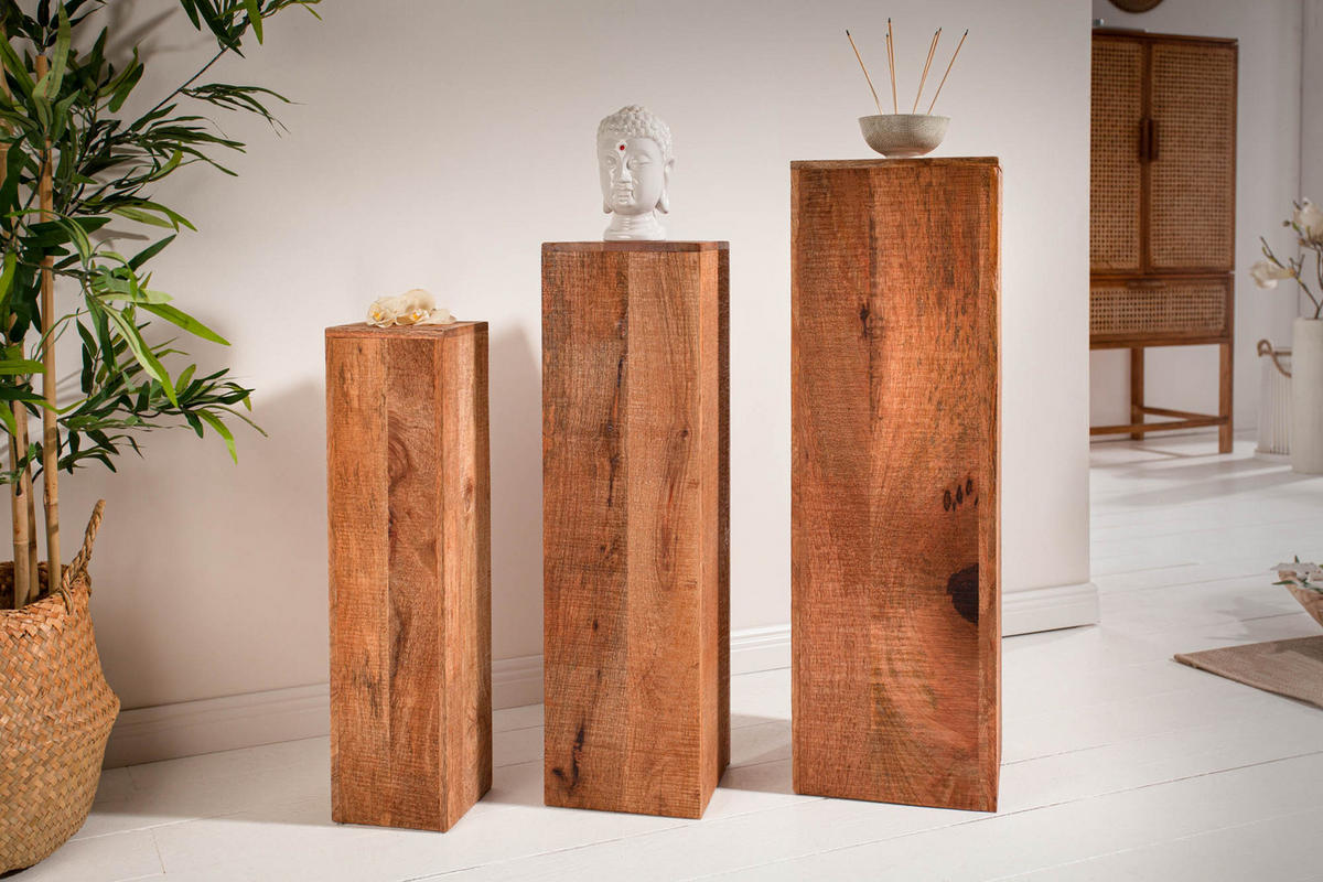 DEKO SÄULE MAKASSAR Mango Natur 80 cm 3er Set - Braun, Holz (25/80/25cm) - riess-ambiente