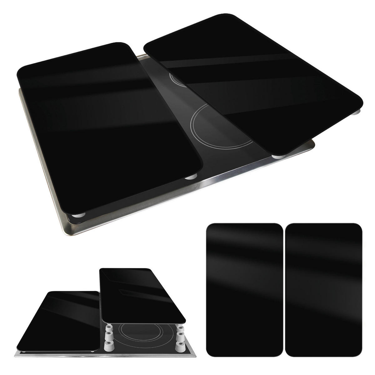 HERDABDECKPLATTEN 2 Stück Black 52/30 cm - Schwarz, Glas (30/52cm) - Wenko