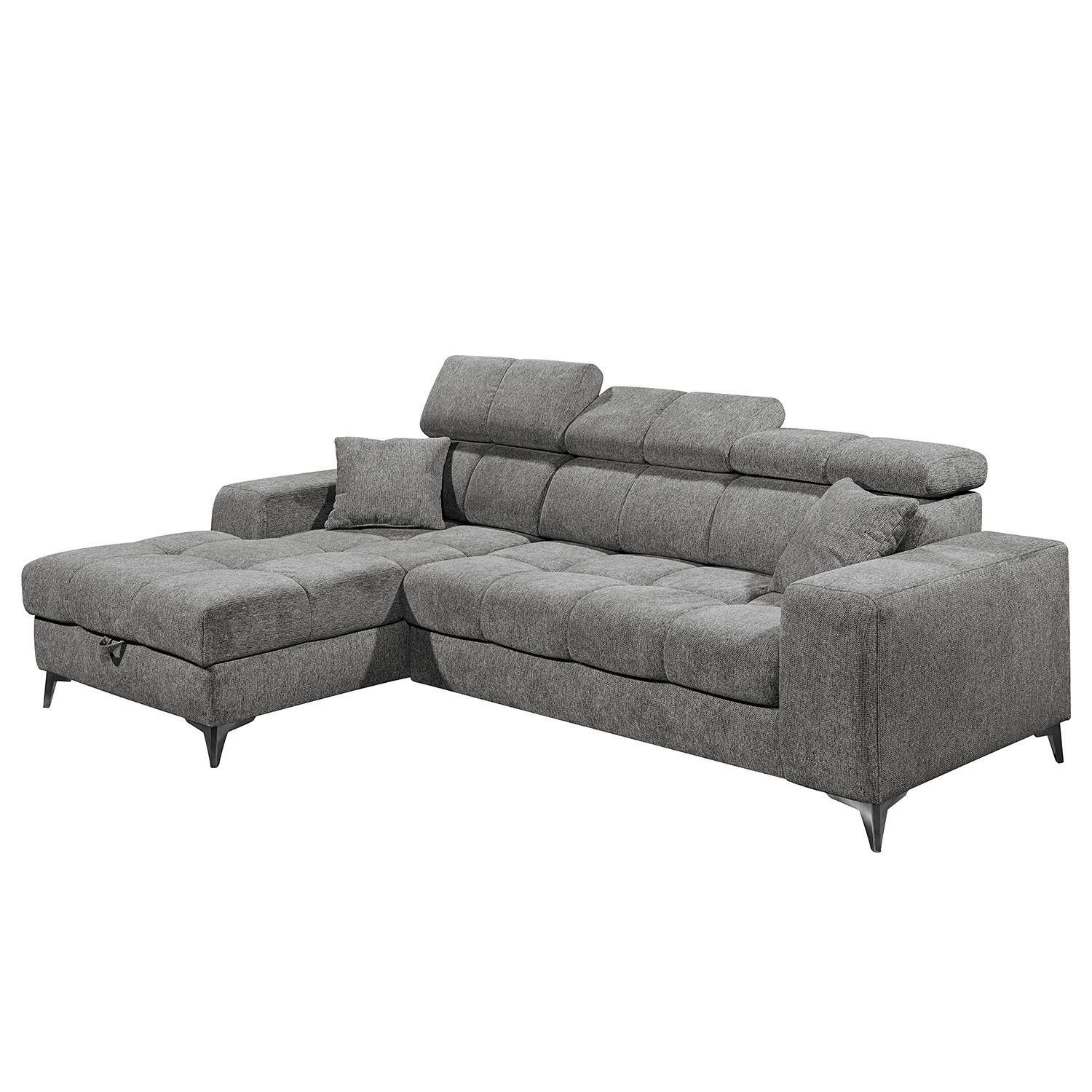ECKSOFA mit Longchair - Kopfstütze verstellbar, Schlaffunktion, Bettkasten - Anthrazit/Schwarz, Kunststoff/Textil (268/172cm) - home24