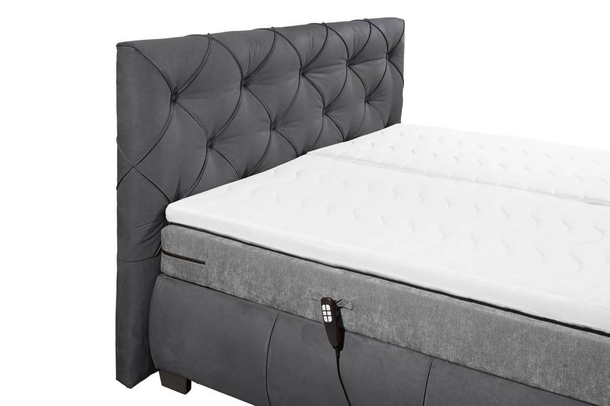 BOXSPRINGBETT 180x200 – Motorfunktion, 7-Zonen-Tonnentaschen-Federkernmatratze, Gel-Lux-Topper - Anthrazit/Schwarz, Holz/Kunststoff (180/200cm) - ed exciting design