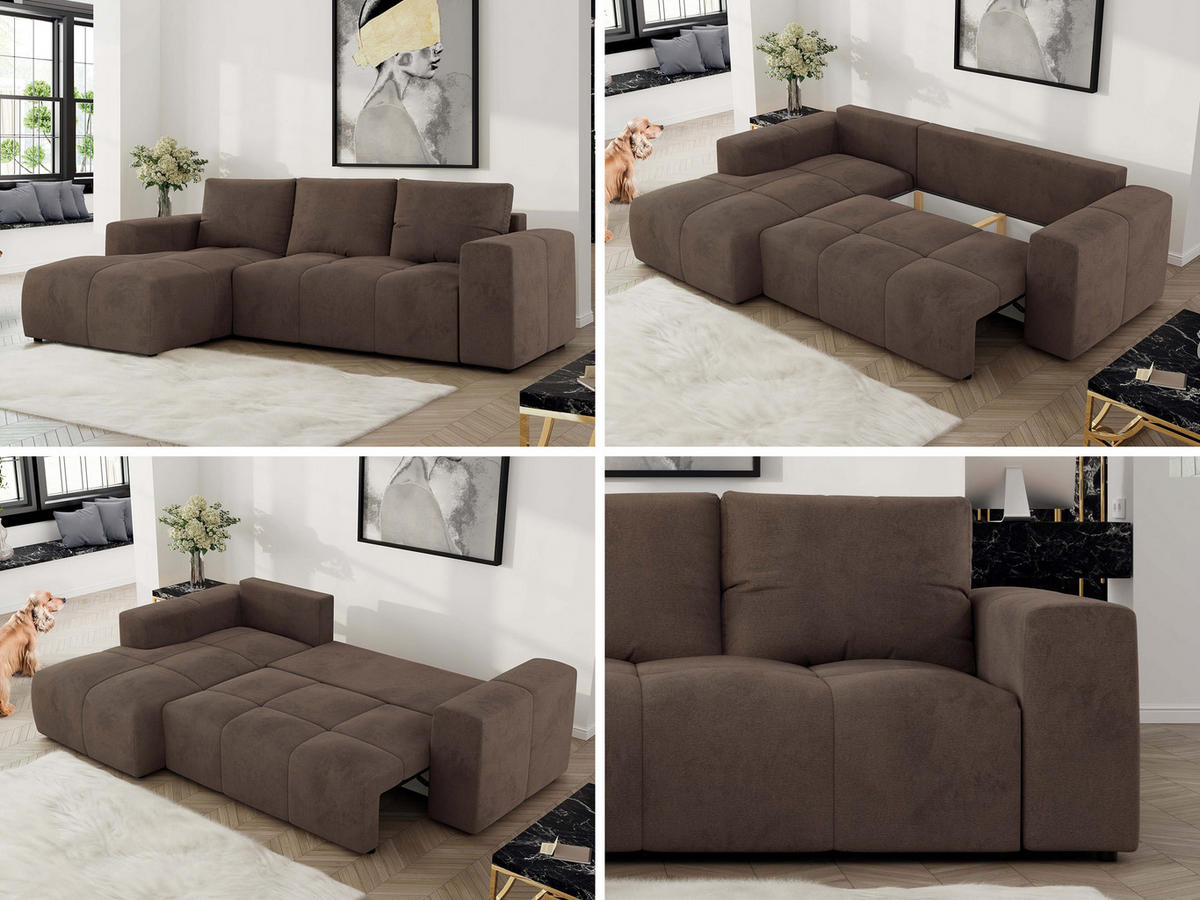 ECKSOFA MONIVA Braun Velvet - Links - Schwarz/Braun, Textil (164/266cm) - MKS