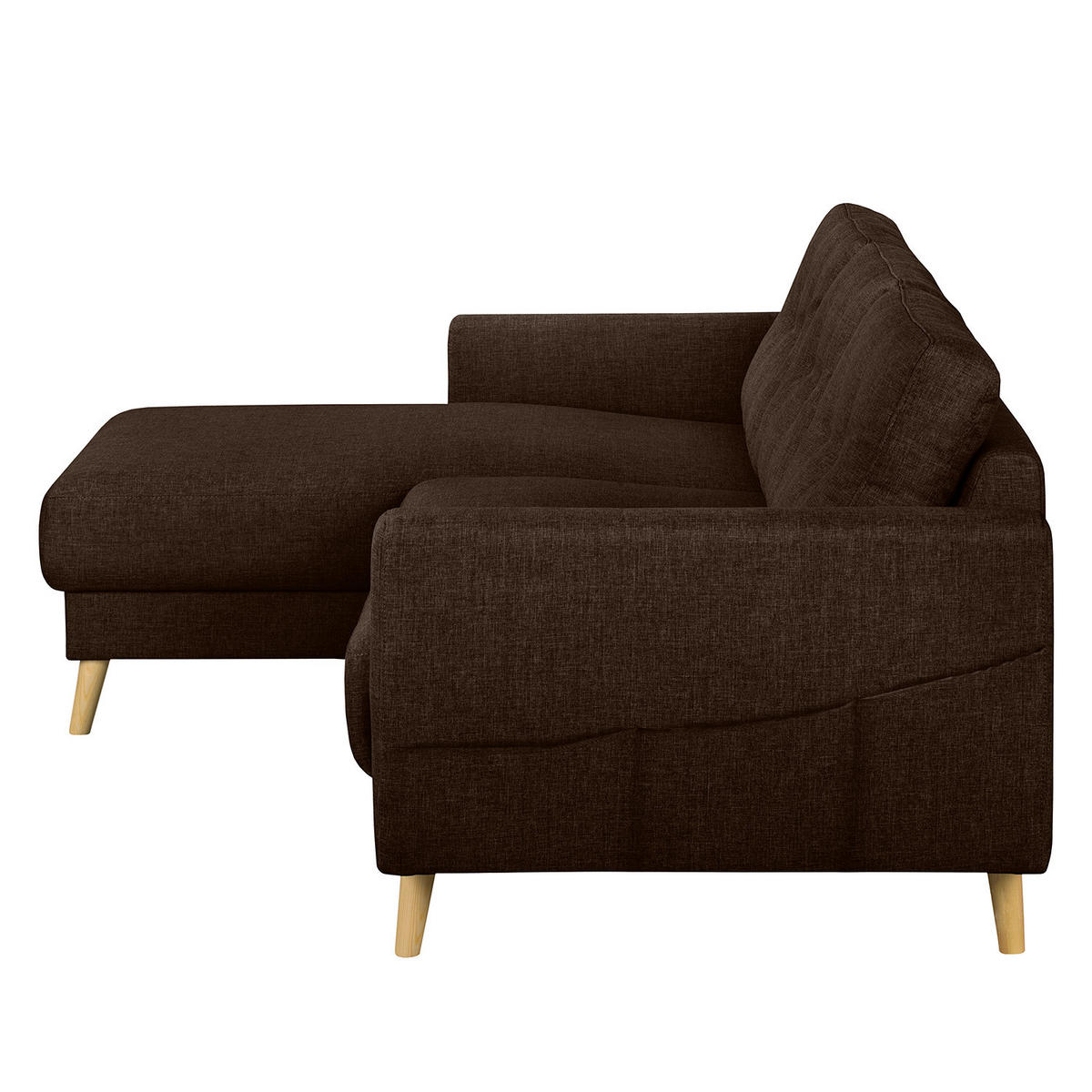 ECKSOFA mit Longchair - Hellbraun/Dunkelbraun, Holz/Textil (233/148cm) - home24