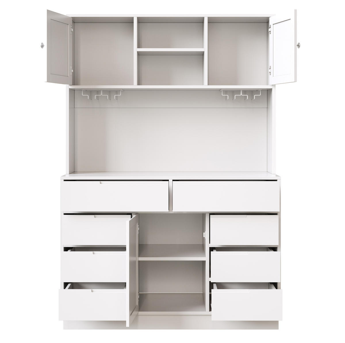 BUFFET 120/40/183,5 cm in Weiß mit LED-Beleuchtung und 8 Schubladen - Weiß, Holzwerkstoff (120/183.5/40cm) - Flora Grace