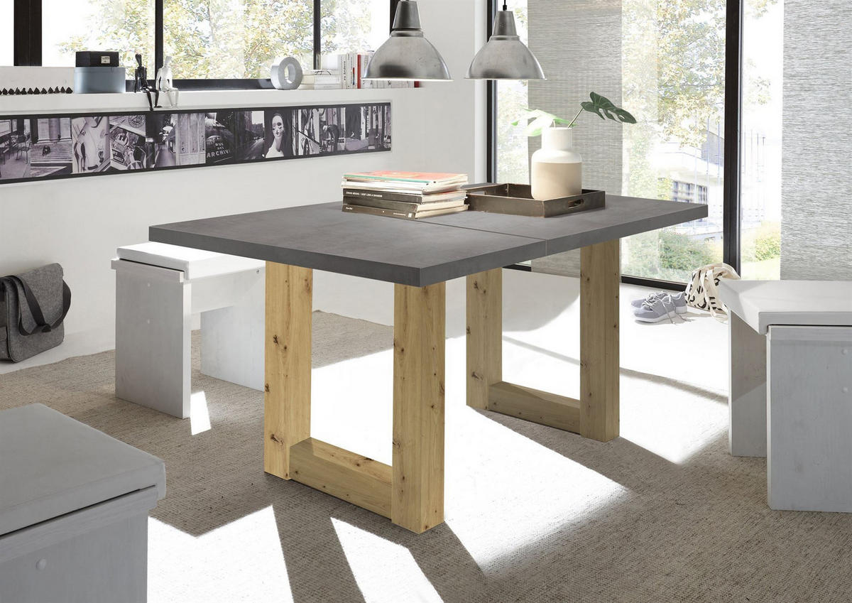 ESSTISCH ausziehbar Eila 1 160 x 90 x 75 Esszimmertisch Asteiche/Graphit - Grau, Holz (160/90/75cm) - 58aufmkessel