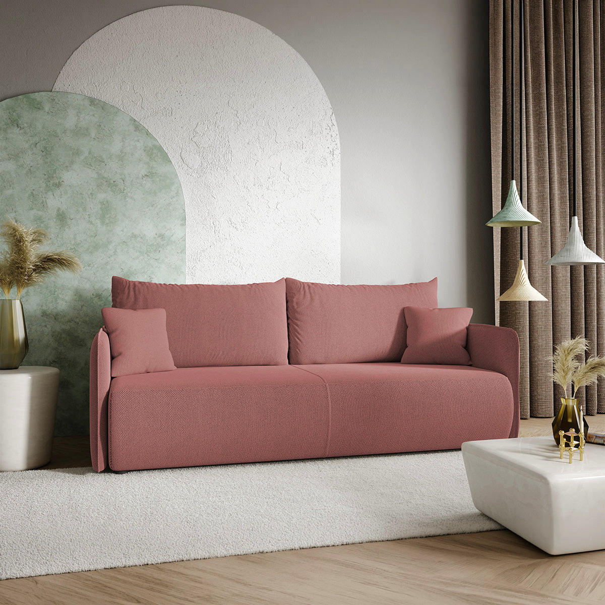 POHOVKA Claudio 3MÍSTNÁ Růžová - růžová, dřevo (216/86/105cm) - Petits-meubles