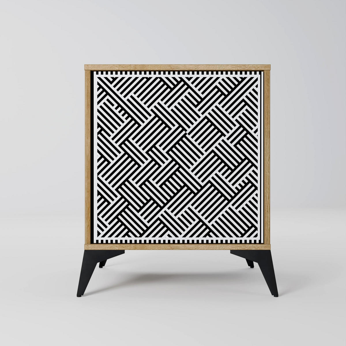 SIDEBOARD TEMPORARY SEQUENCE, Eichefarben, 57,5x42x70,5 cm, Schwarze Metall-Sternfüße - Eichefarben/Multicolor, Holzwerkstoff/Metall (57.5/70.5/42cm) - SpaceRebels