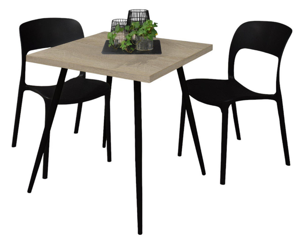 BISTROTISCH Ekaterina 70x70x75 schwarz matt/eiche sägerau - Graubraun, Metall (70/70/75cm) - 58aufmkessel