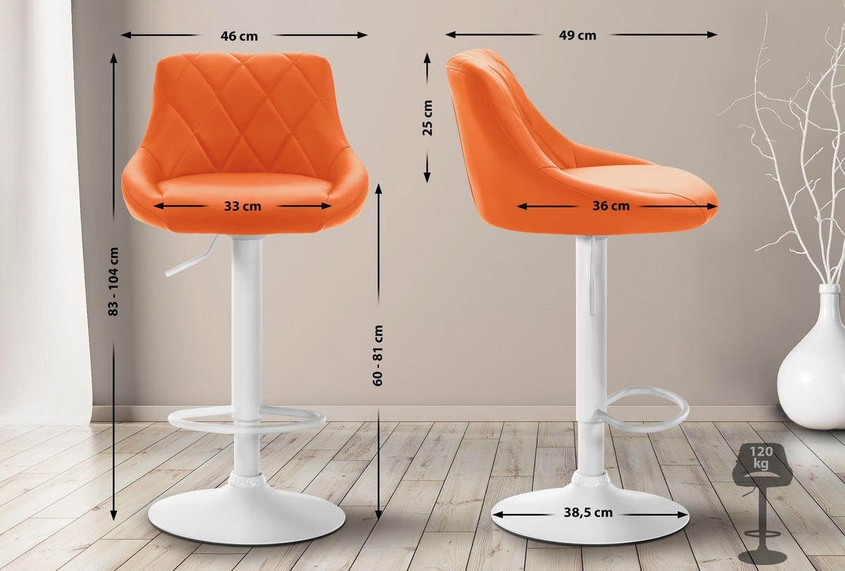 BARHOCKER Lederlook orange - Orange/Weiß, Textil/Metall (46/83/49cm) - CLP