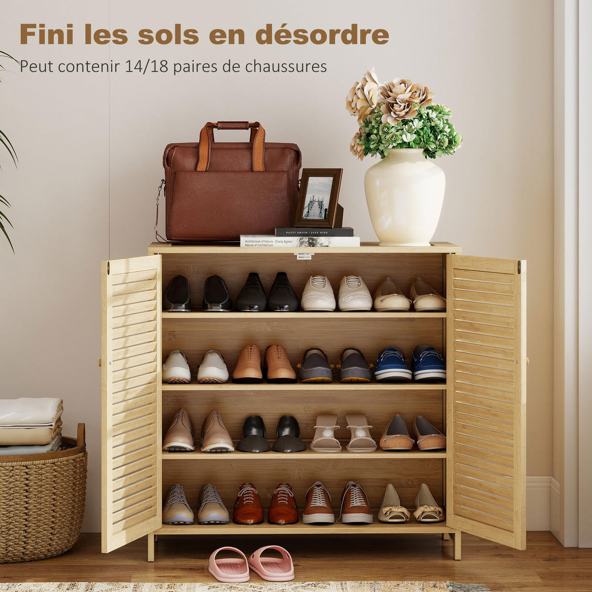SCHUHSCHRANK Naturfarben 80/35/80 cm - Naturfarben, Holz (35/80/80cm) - PANGIVO