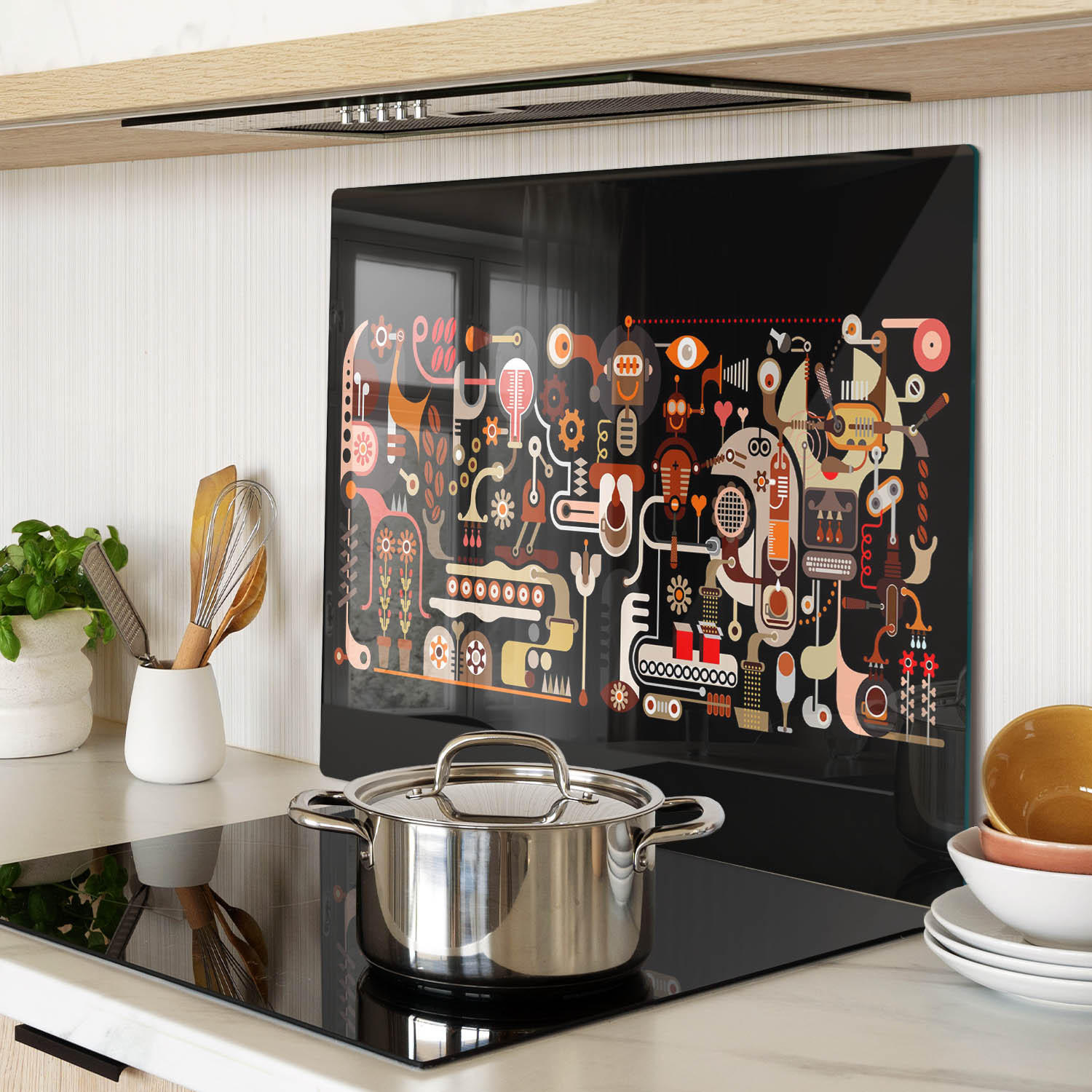 GLASPLATTE 60x52 cm Kaffeeproduktion - Hellgrau/Schwarz, Glas (60/0.4/52cm) - TULUP