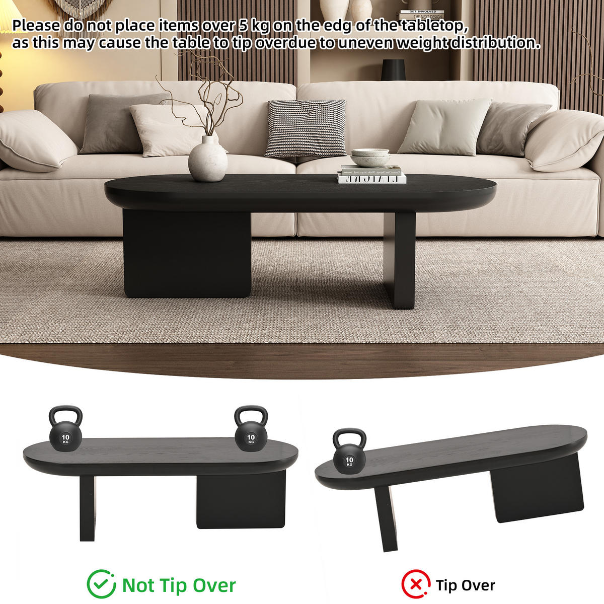 COUCHTISCH Schwarz Oval MDF minimalistisch 119,7/49,8/35,5 cm - Schwarz, Holzwerkstoff (49.8/119.7/35.5cm) - PANGIVO