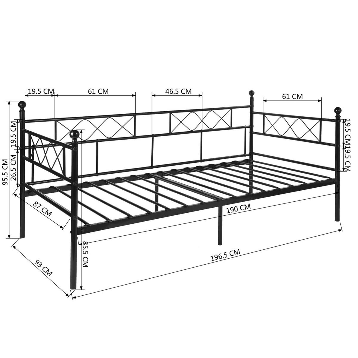 PAT PENTRU COPII, lemn de pin, design de casă, 140x190cm cu somieră cu șipci - negru, metal (198/94/95.5cm) - Urban Meuble