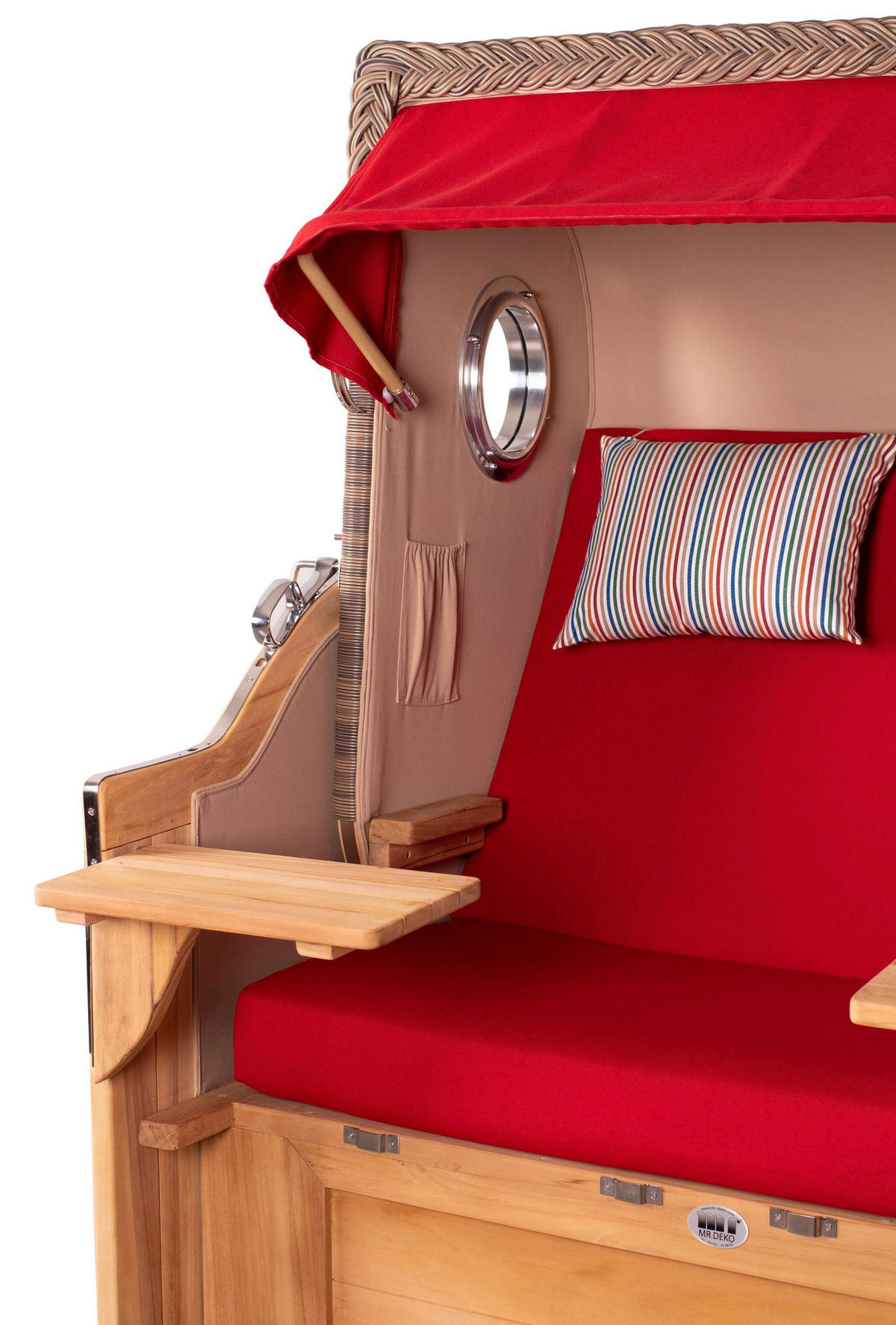 STRANDKORB Baltikum Teak 2,5 Sitzer - Rot/Braun, Holz/Metall (142/170/95cm) - Mr. Deko