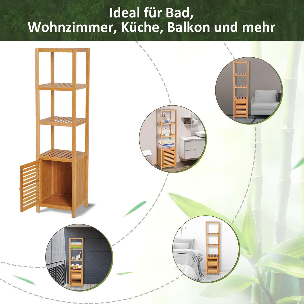 BADEZIMMERREGAL 36x33x140 cm Natur aus Bambus mit Lamellentür - Naturfarben, Naturmaterialen (36/140/33cm) - Modfu