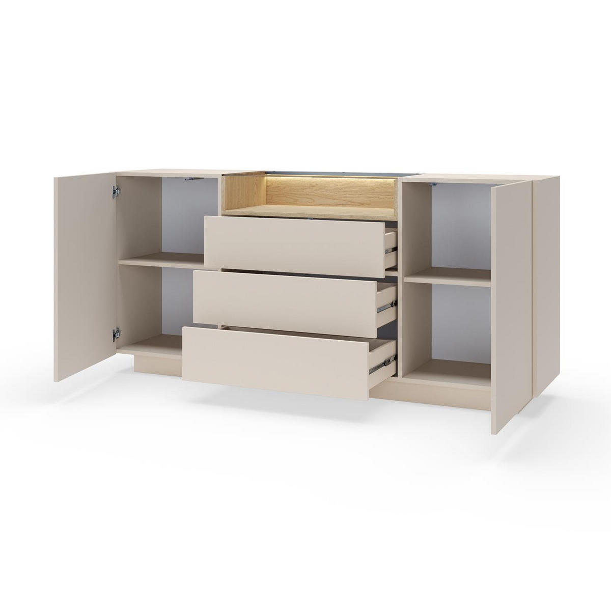 KOMMODE Kiro Beige, mit Schubladen und LED - Beige, Holzwerkstoff (176/83/40cm) - Bettso