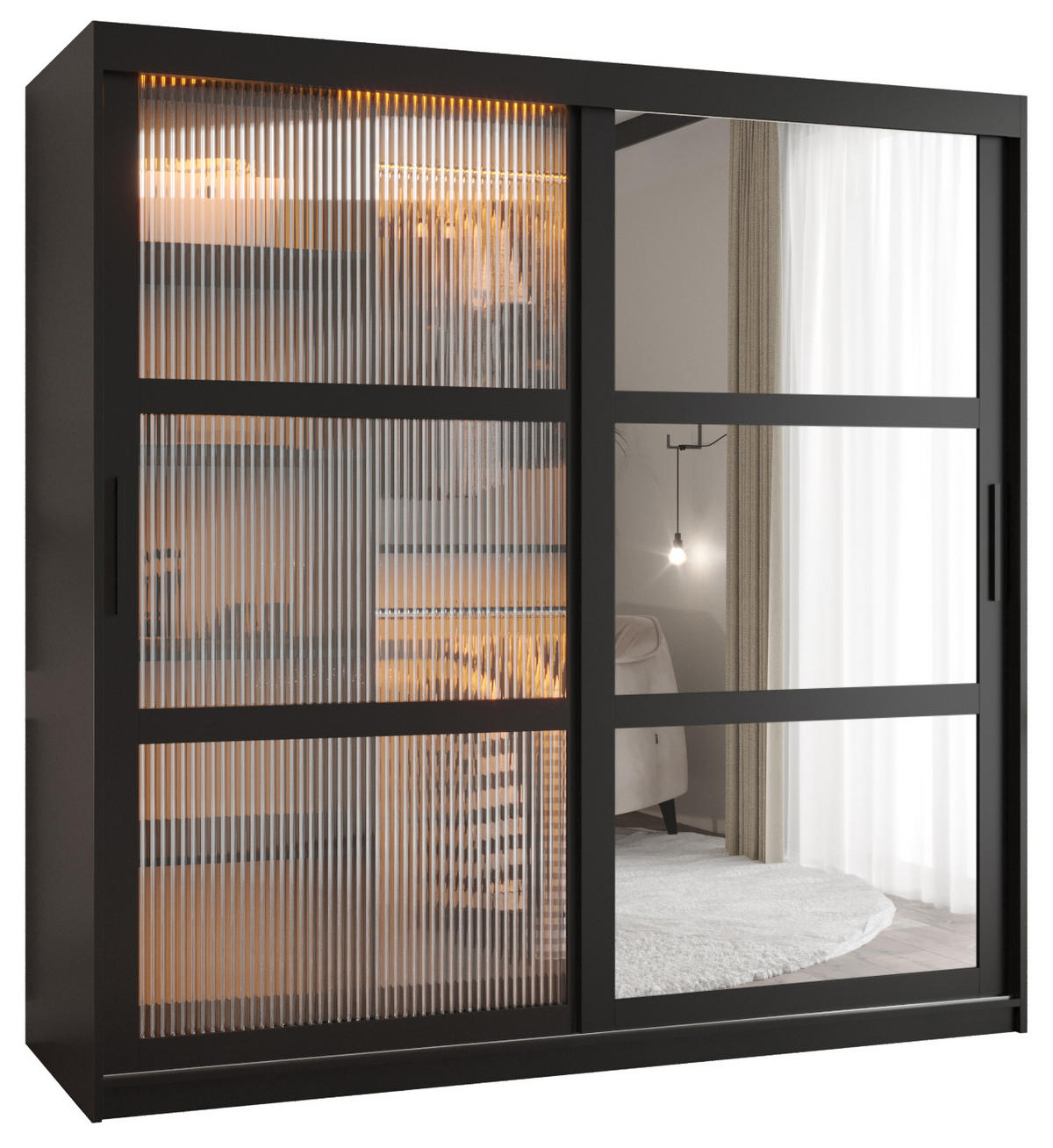 SCHWEBETÜRENSCHRANK 200/180/62 2-türig - Schwarz, Holz/Kunststoff (180/200/62cm) - Abiks Möbel