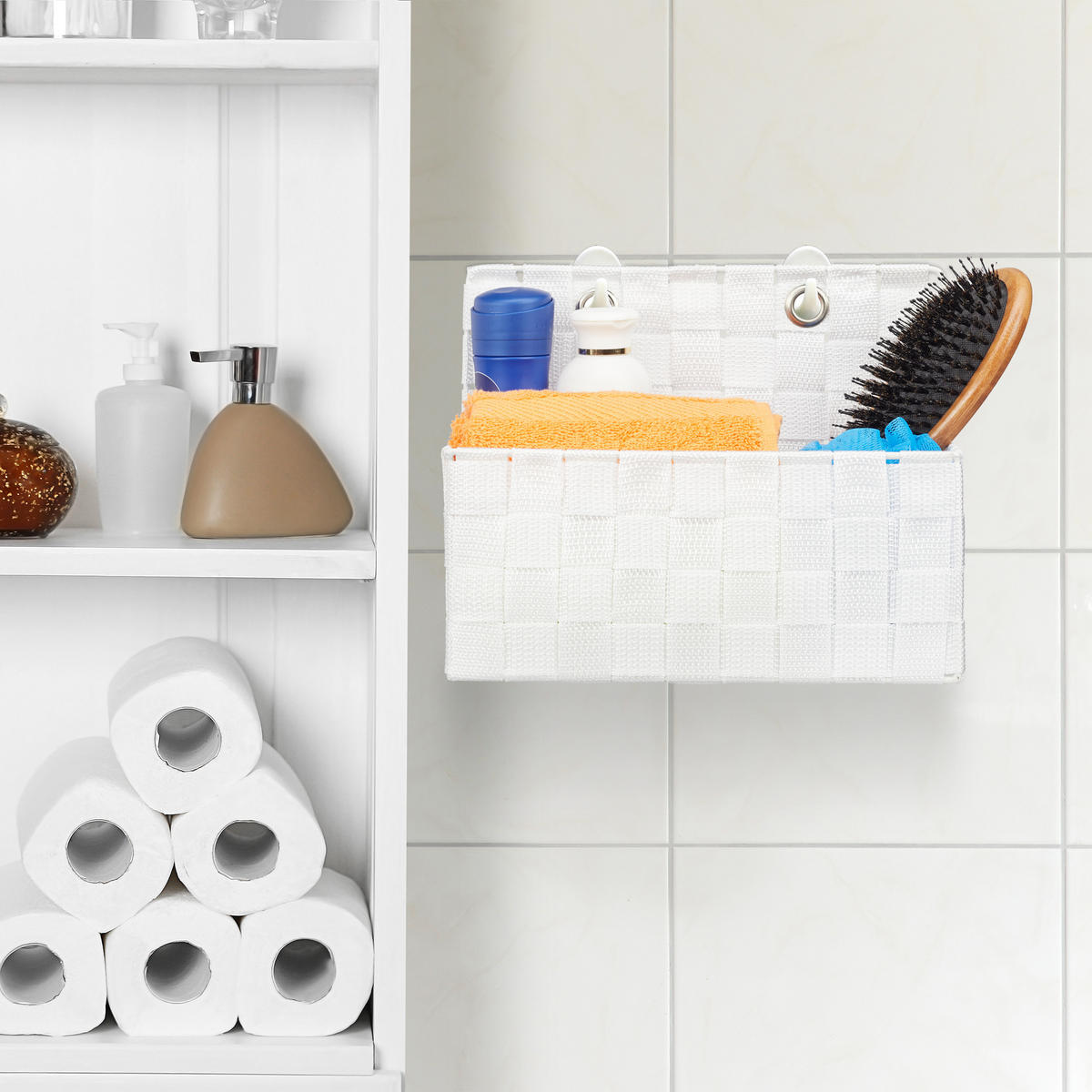 AUFBEWAHRUNGSKORB - Weiß, Kunststoff/Metall (16.5/25/20cm) - Relaxdays