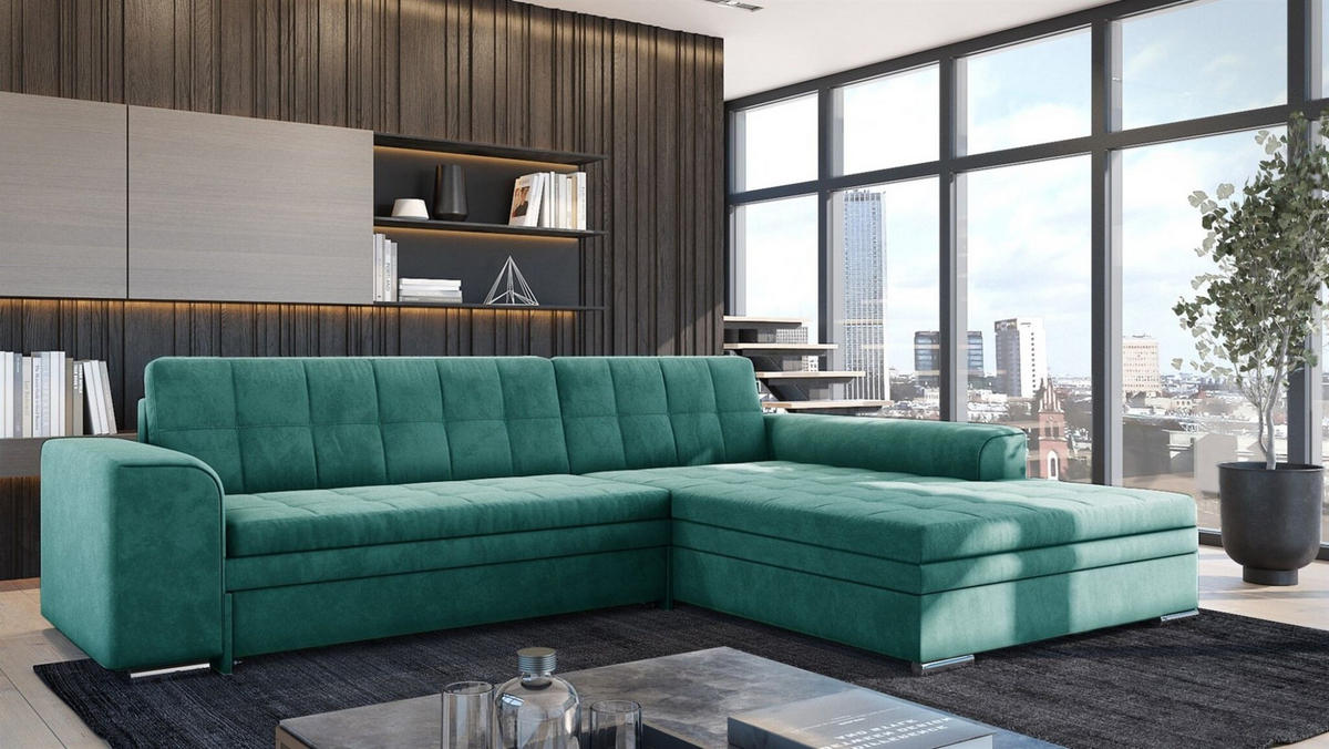 ECKSOFA Lusaka Mit Schlaffunktion - Smaragdgrün, Holzwerkstoff/Textil (198/292cm) - Fun Möbel