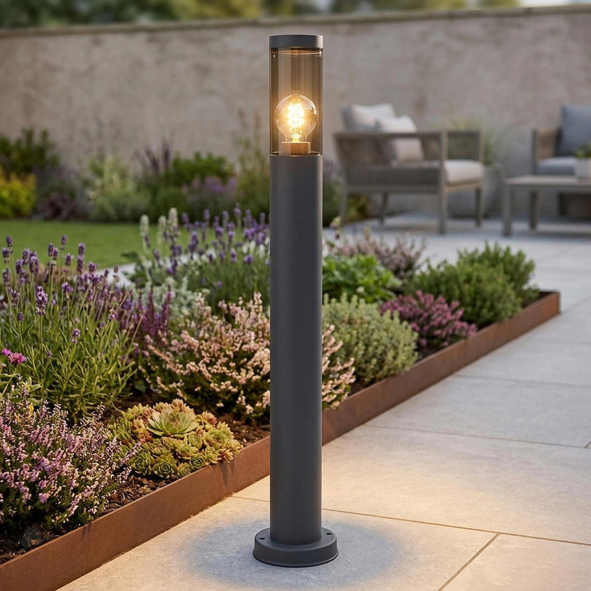 STEHLEUCHTE Edelstahl Anthrazit Außen 3er Set - Anthrazit, Metall (7.6/7.6/80cm) - Globo Lighting