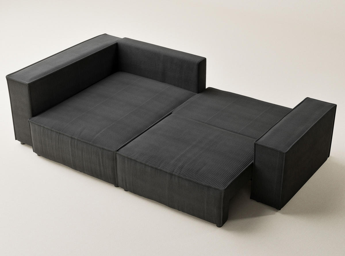 ECKSOFA MIT SCHLAFFUNKTION Tonga Anthrazit Samtstoff - Anthrazit/Schwarz, Holz/Holzwerkstoff (105/225cm) - Maison de Reve