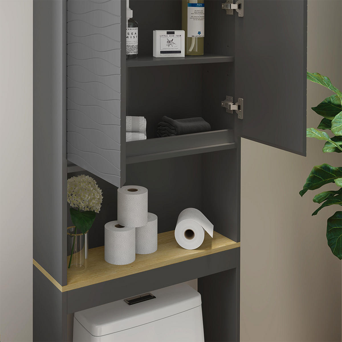 KOUPELNOVÝ NÁBYTEK Livia Antracit/dub - antracitová, kompozitní dřevo (60/60/30cm) - Vicco