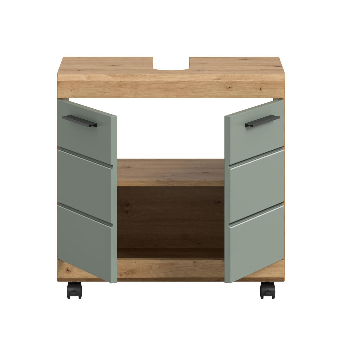 WASCHBECKENUNTERSCHRANK auf Rollen SCOUT (B/H/T: ca. 60/60/34 cm) in Artisan Eiche Nachbildung/Salbei - Eiche Artisan, Holzwerkstoff (60/60/34cm)