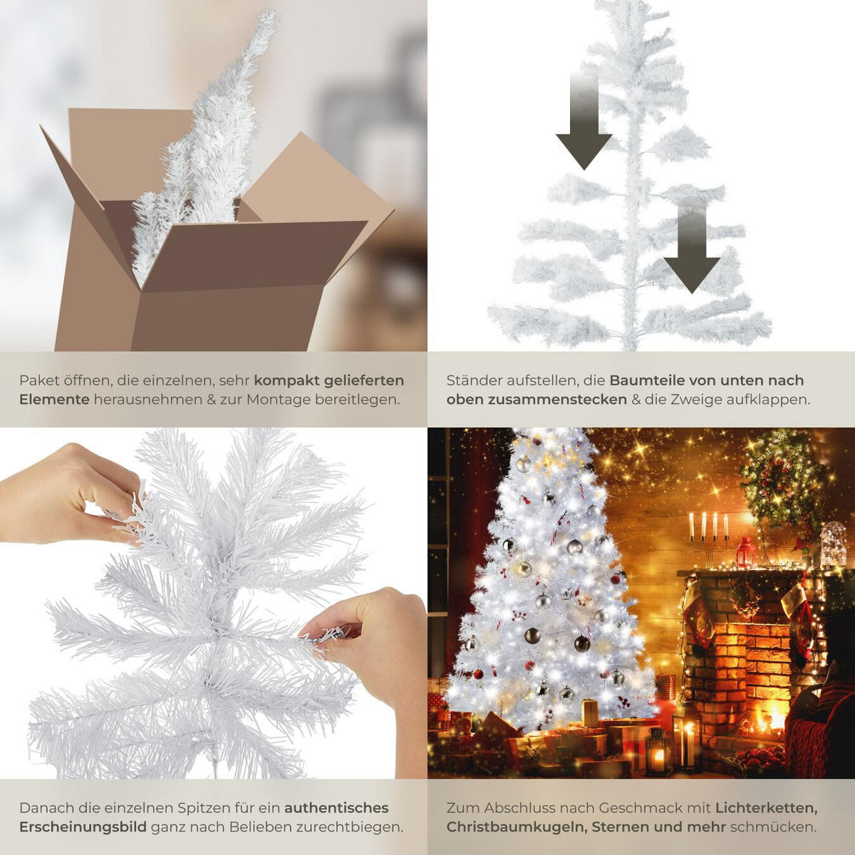 WEIHNACHTSBAUM ,inklusive Metallständer mit Kunststoffkappen,weiß - Weiß, Kunststoff (180cm) - tectake