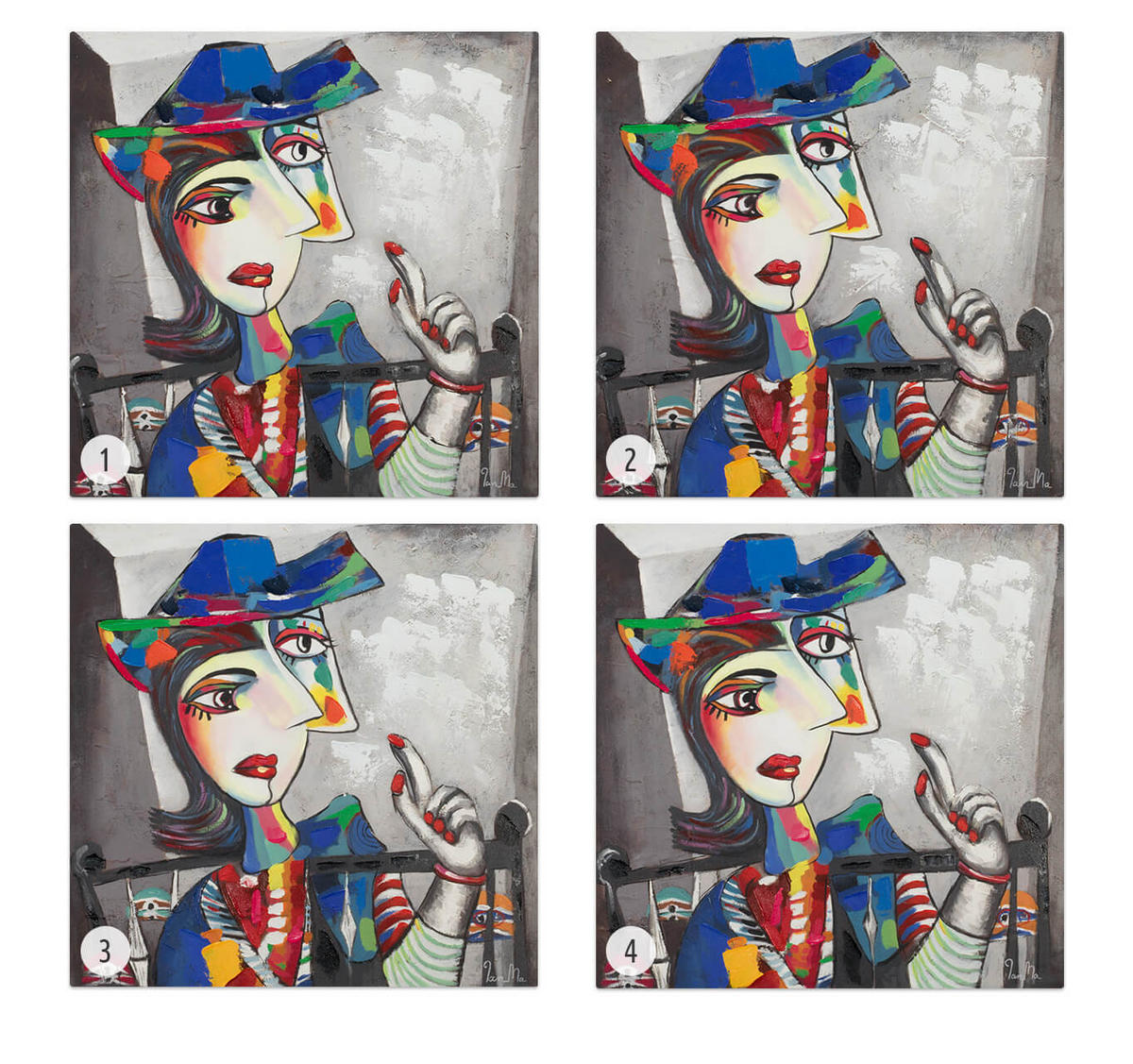 RUČNE MAĽOVANÝ AKRYLOVÝ OBRAZ 80/80 cm, sivý, figurálny motív - sivá, drevo/textil (80/80cm) - KUNSTLOFT