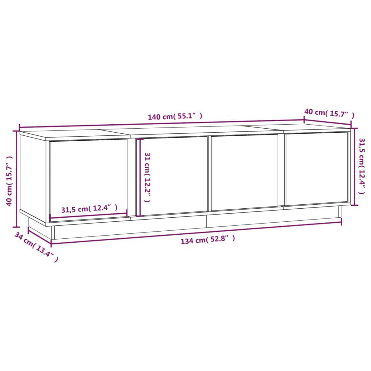 TV-SCHRANK Weiss 140/40/40 Cm Massivholz Kiefer - Weiß, Holz (40/40/140cm) - vidaXL