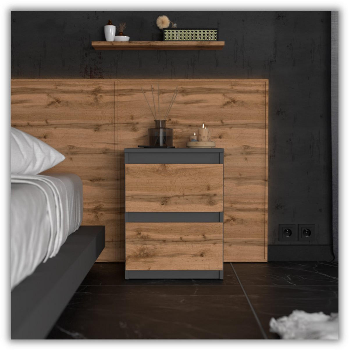 NACHTTISCH LOFT – GRAU MATT EICHE WOTAN - Eiche Wotan/Grau, Holz (40/53.5/40cm) - Stiv Meble