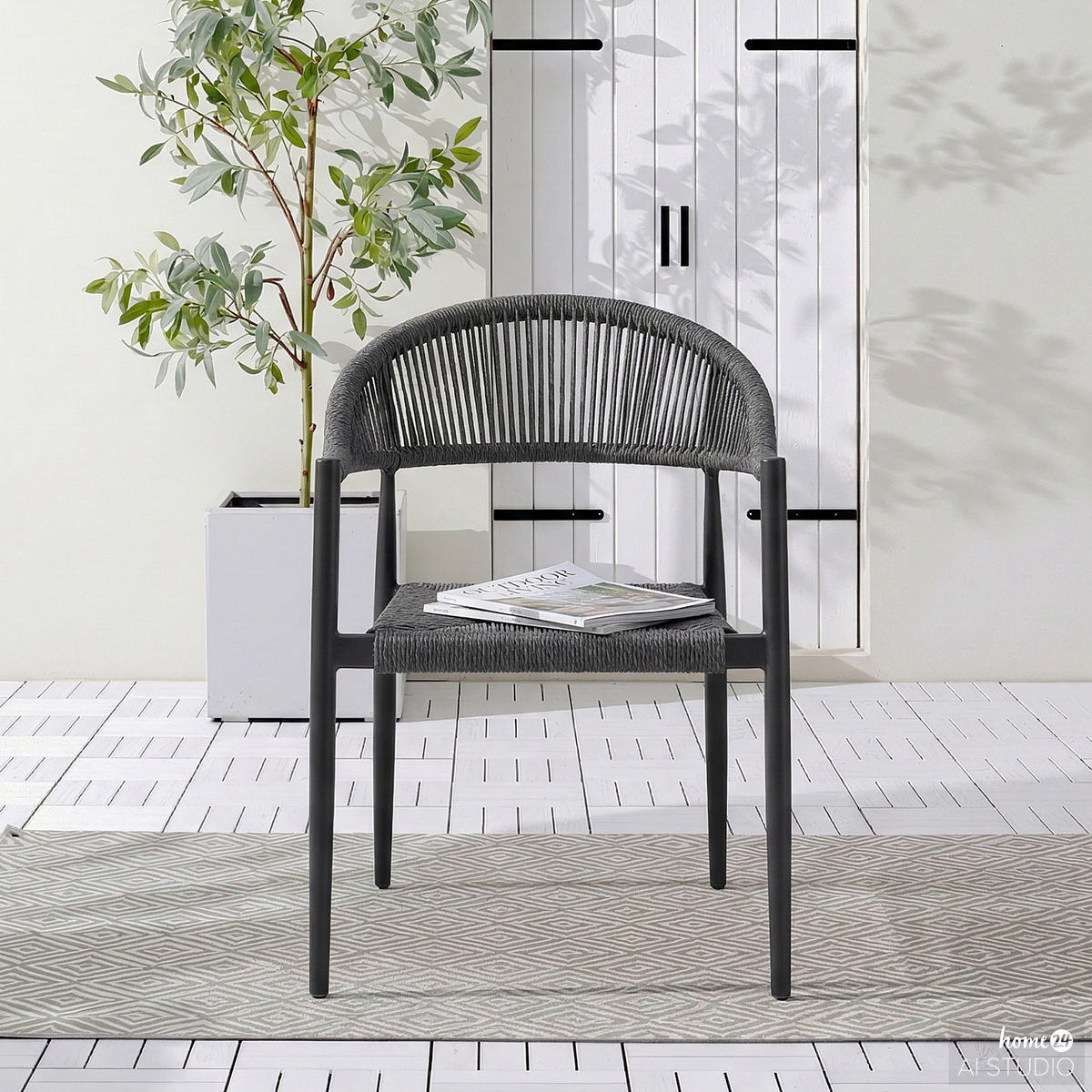 GARTENSTUHL - Aluminium / Polyrattan - Anthrazit, Kunststoff/Metall (56/77/60cm) - home24