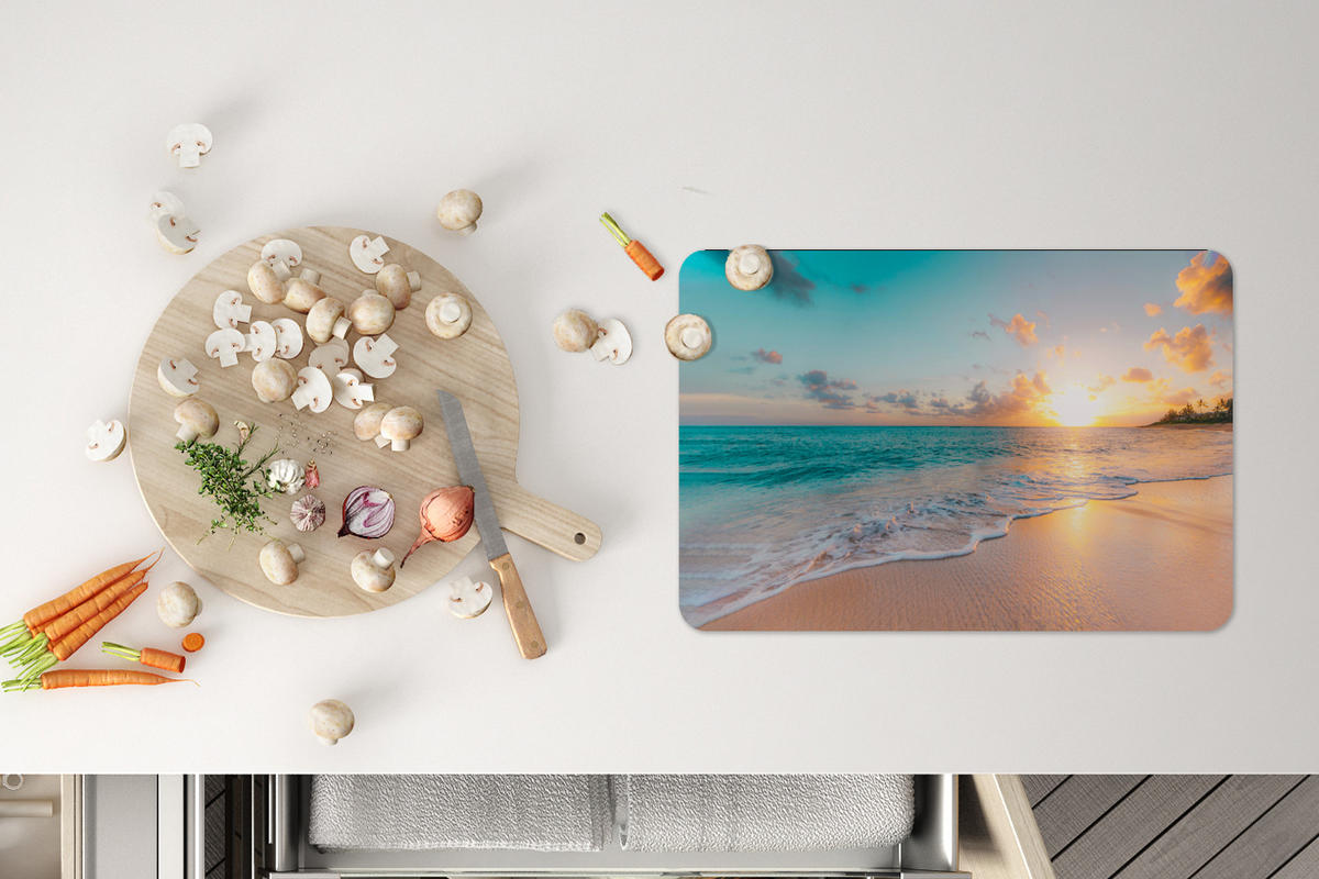 PLATZSETS 6er-Set Sonnenuntergang - Strand - Meer - Sommer - Blau 45x30 cm - Türkis, Kunststoff (0.3/45/30cm) - MuchoWow