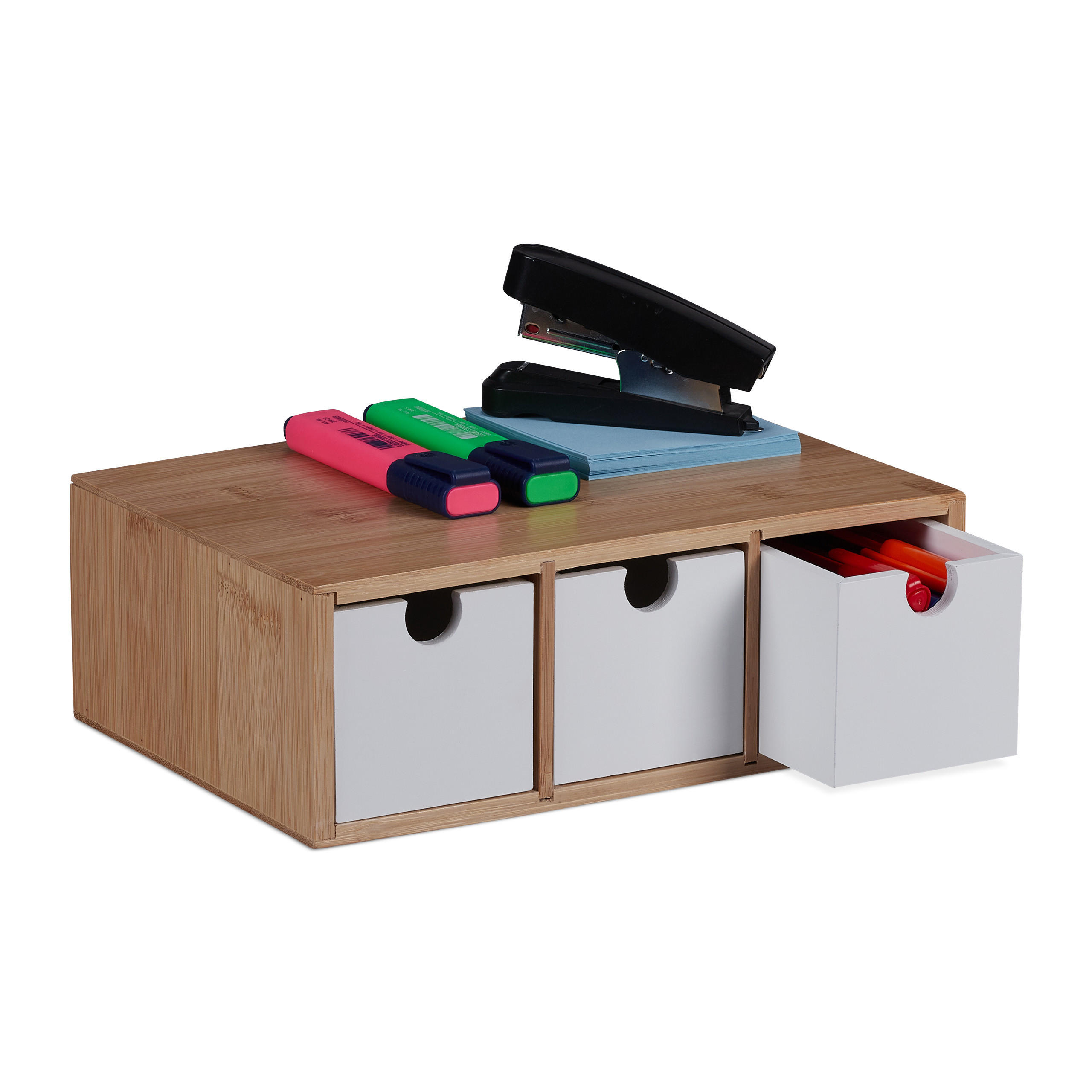 ORGANIZATOR natural alb bambus 3 sertare