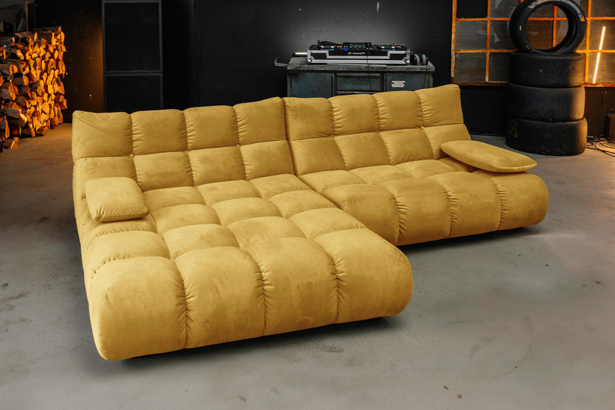 ECKSOFA VIVIEN Gelb Velvet - Currygelb/Gelb, Kunststoff/Textil (290/178cm) - KAWOLA
