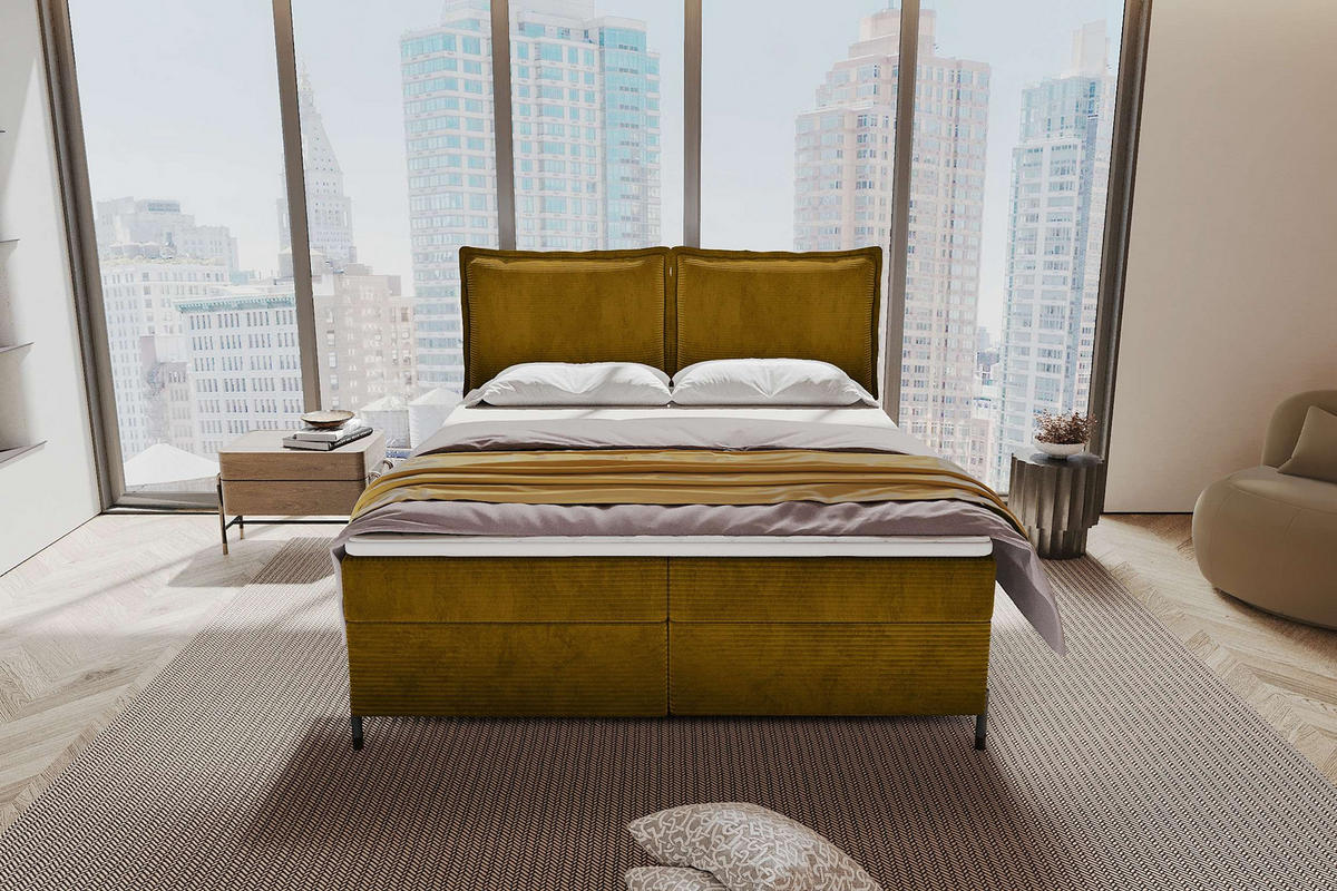 BOXSPRINGBETT VERO Cordstoff Goldfarben 160/200 cm - Goldfarben/Schwarz, Holzwerkstoff/Textil (160/200cm) - 99rooms