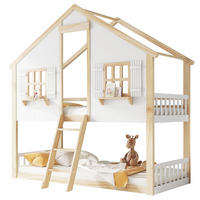 HAUSBETT 90/200 cm Weiß/Natur mit Dach, Fenstern und Sicherheitsgeländer - Weiß, Holzwerkstoff (90/200cm) - Flora Grace