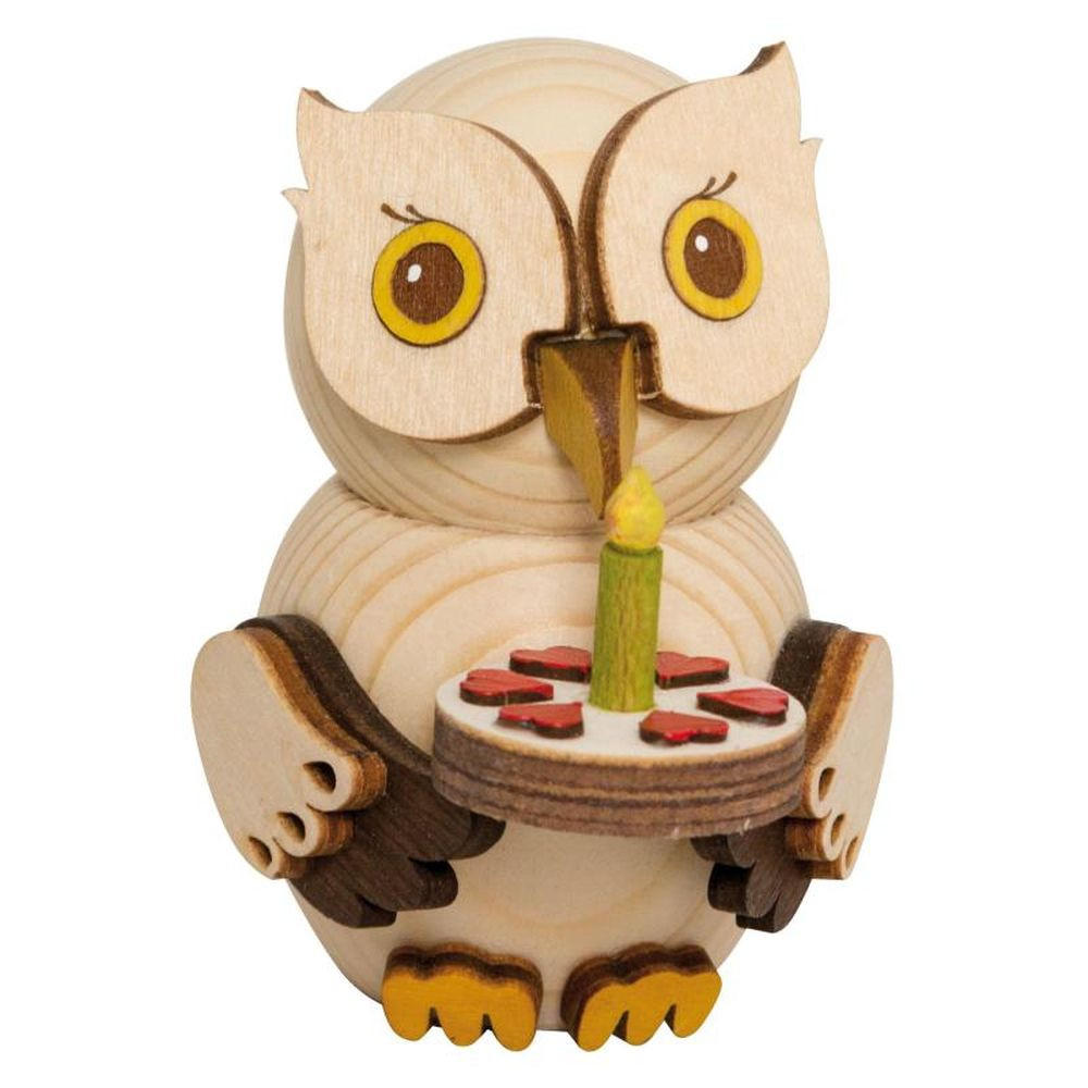 DEKOFIGUR Holzfigur Minieule mit Torte 7cm - Multicolor, Holz (5/7/5cm)