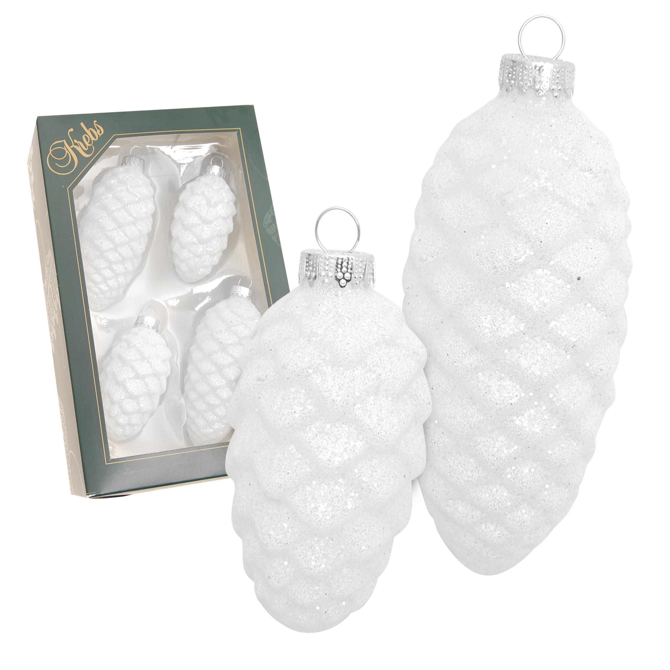 CHRISTBAUMSCHMUCK Tannenzapfen Weiß 10cm (Glas / 4 Stk.) - Weiß, Glas (4/10/4cm) - Krebs Glas Lauscha