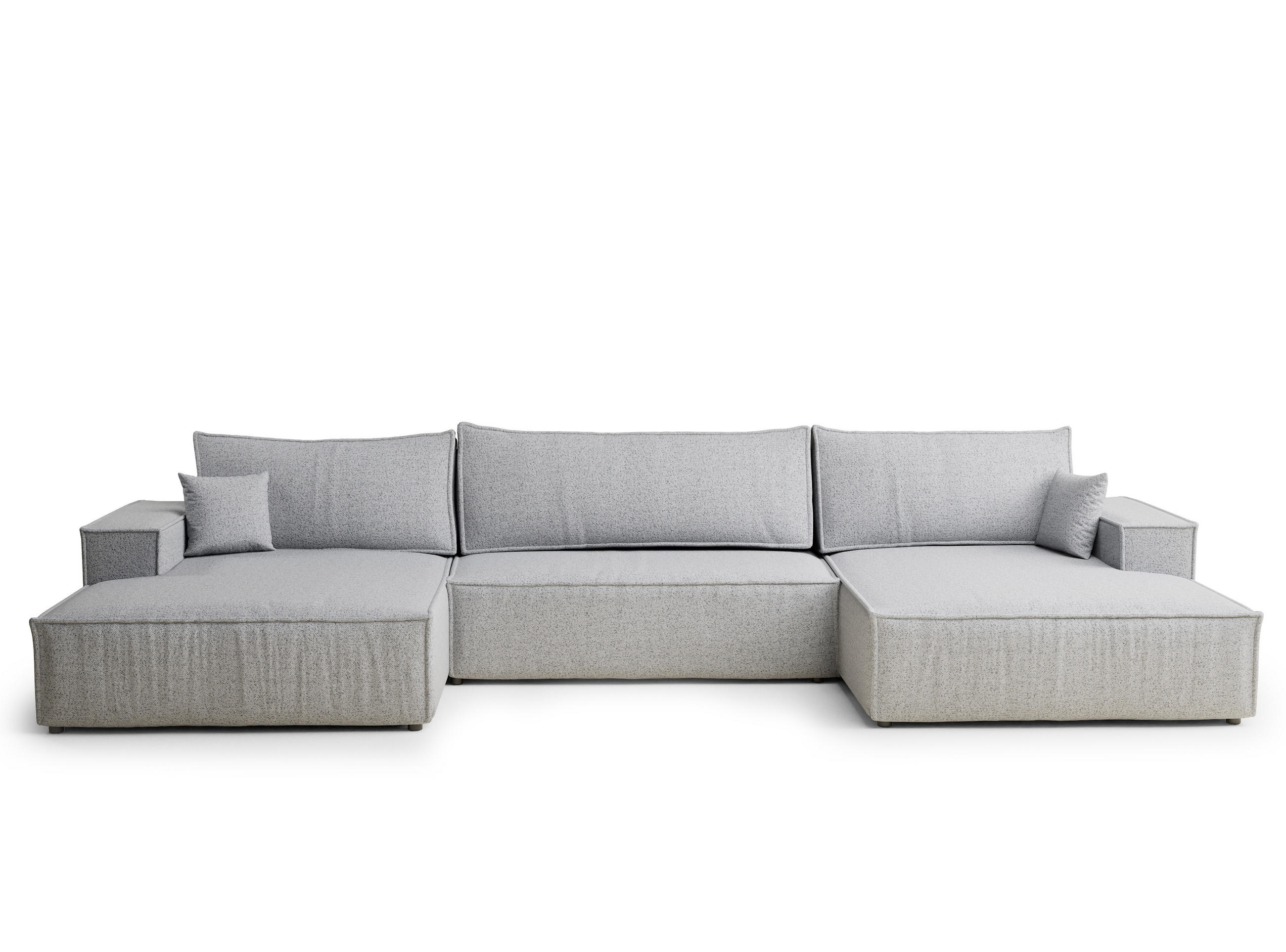 WOHNLANDSCHAFT Kyoto Hellgrau Webstoff - Hellgrau/Schwarz, Holz/Holzwerkstoff (398/70/148cm) - Maison de Reve