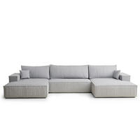 WOHNLANDSCHAFT Kyoto Hellgrau Webstoff - Hellgrau/Schwarz, Holz/Holzwerkstoff (398/70/148cm) - Maison de Reve