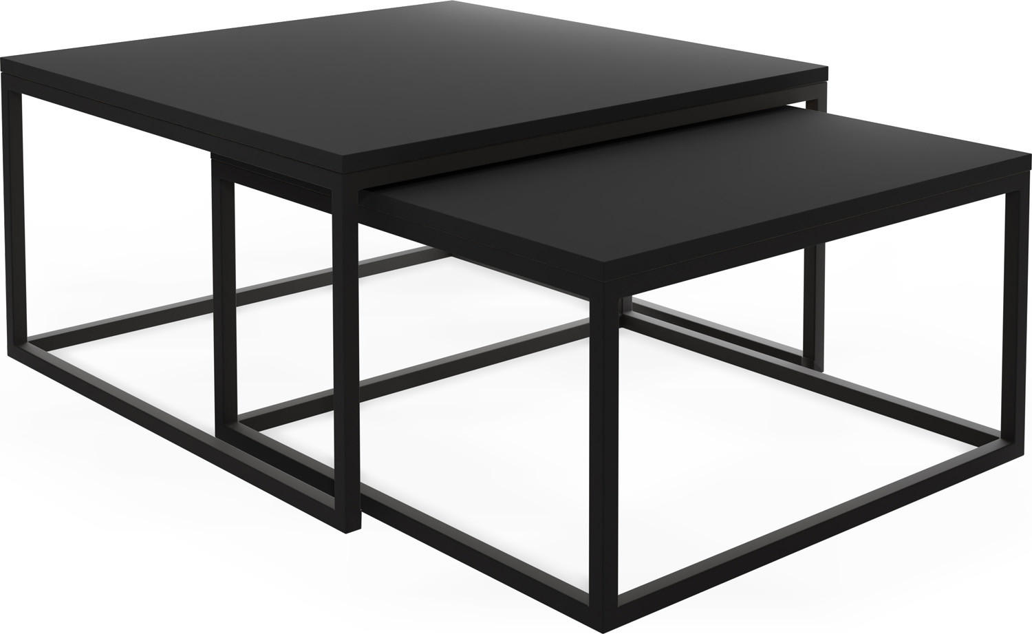 COUCHTISCHE Vella 2er-Set quadratisch, Schwarz 76/76/39cm + 66/66/34 cm - Schwarz, Holzwerkstoff/Metall (76/76/39cm) - WFL GROUP